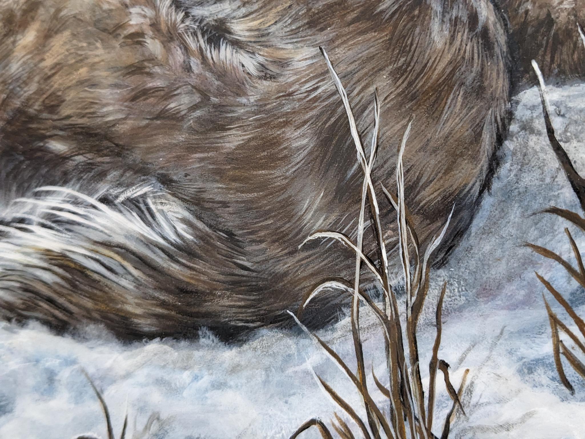 Painted saw blade are with two deer and painted by Carol Ahrens in 2013.