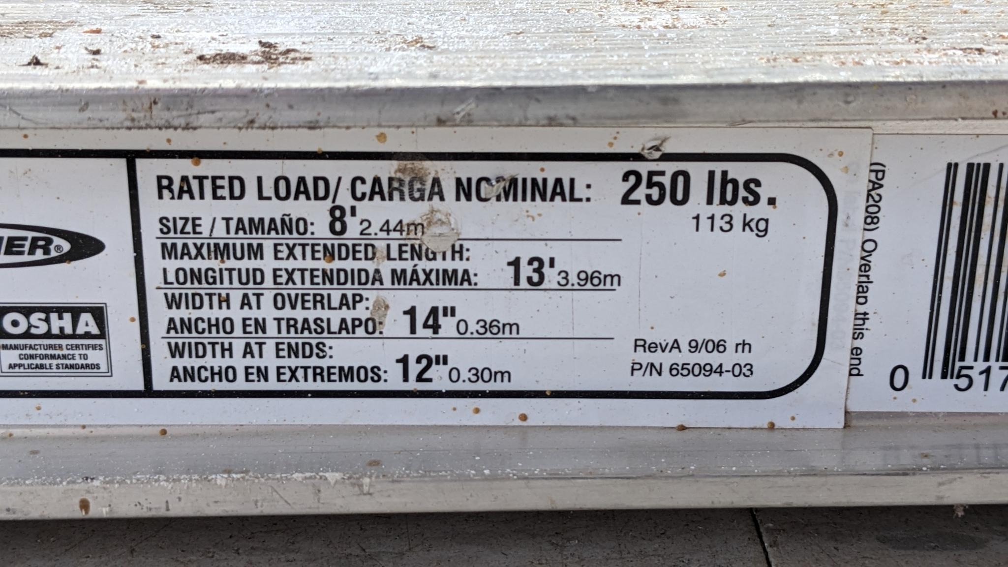 Werner Task-Master aluminum scaffolding extension plank is Model PA208