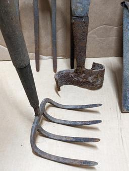 Two potato forks, shovels, more. All the tools have good tight handles.