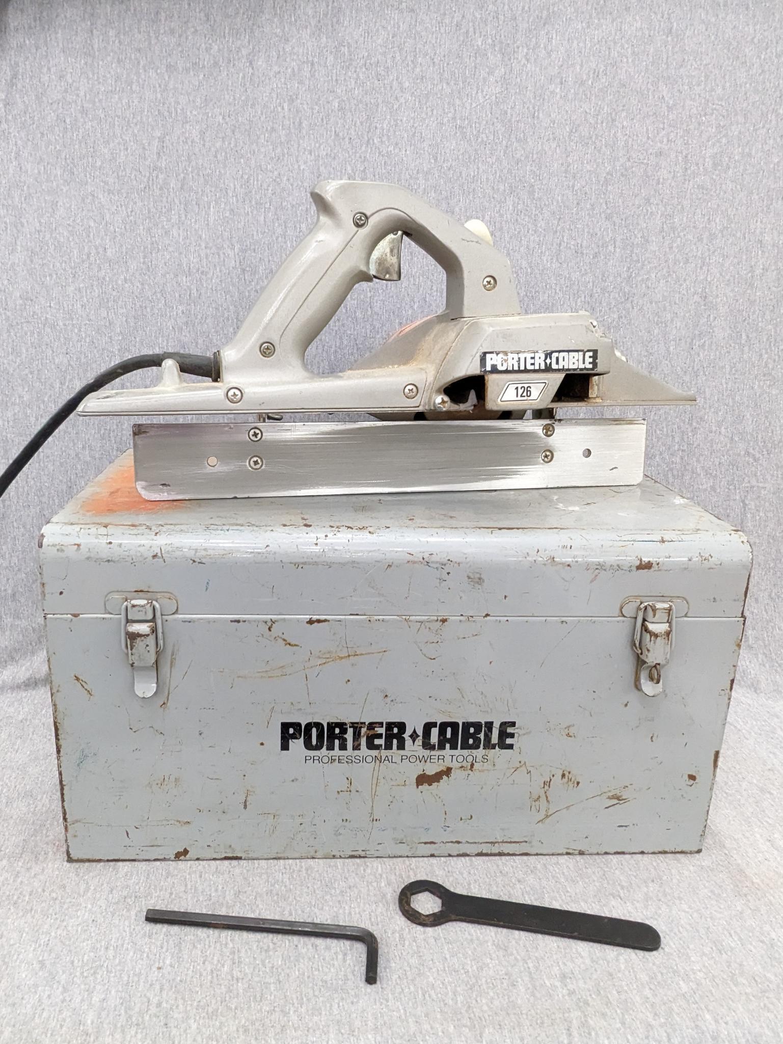 Porter Cable heavy duty Porta-Plane is Model 126. Comes with box, wrench, manual. Runs and cord is