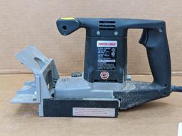 Porter Cable biscuit or joint plate joiner model 555, comes with wrenches, biscuits, and a steel