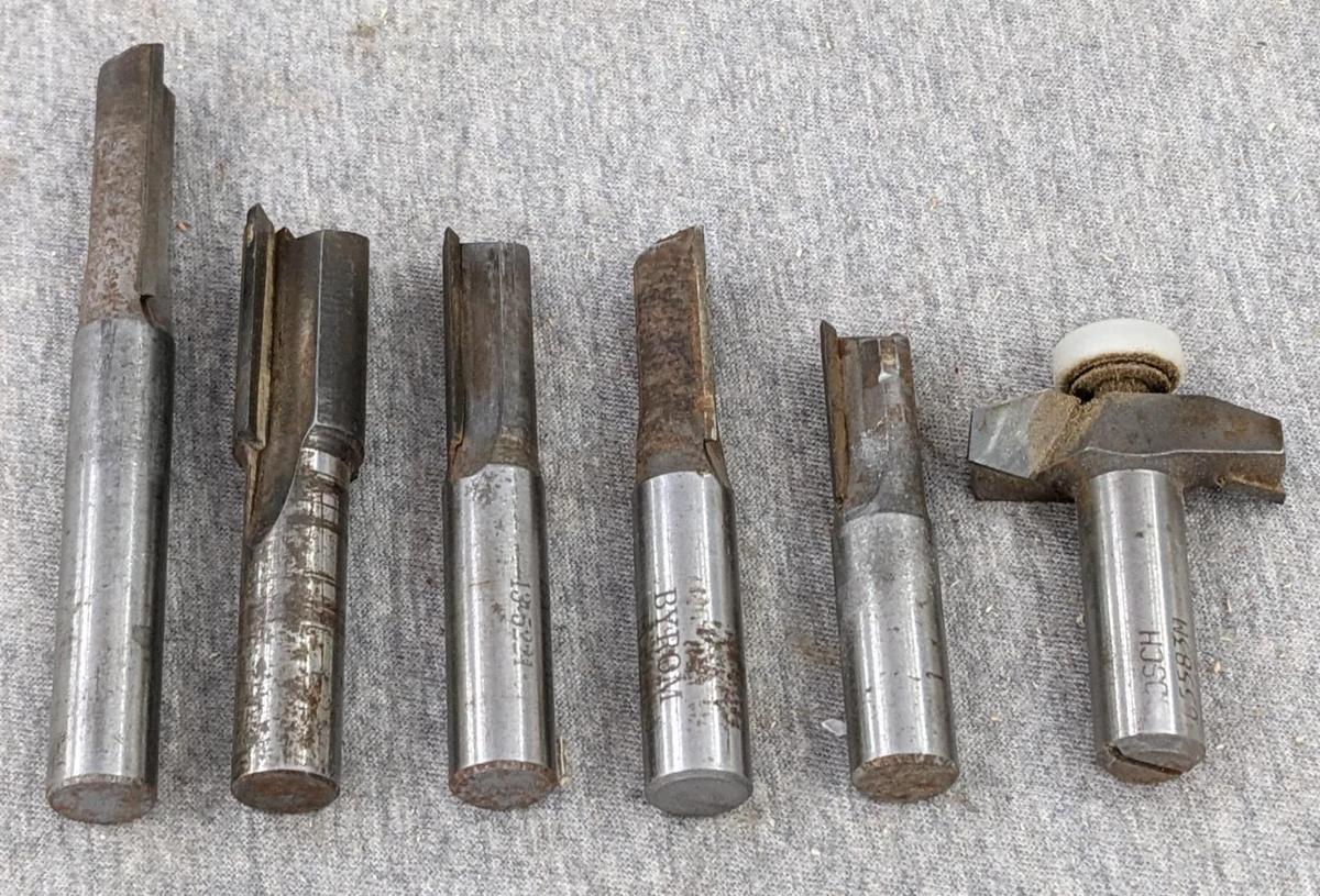 Byrom and other, router bits with 1/2" shaft, widest measures 1-5/8"