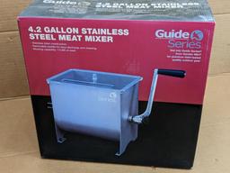 Guide Series 4.2 gallon stainless steel meat mixer is great for sausage making. New in Box.