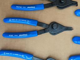 Imperial snap ring plier set incl six pliers and is Model No. IR-090K. In good condition with case.