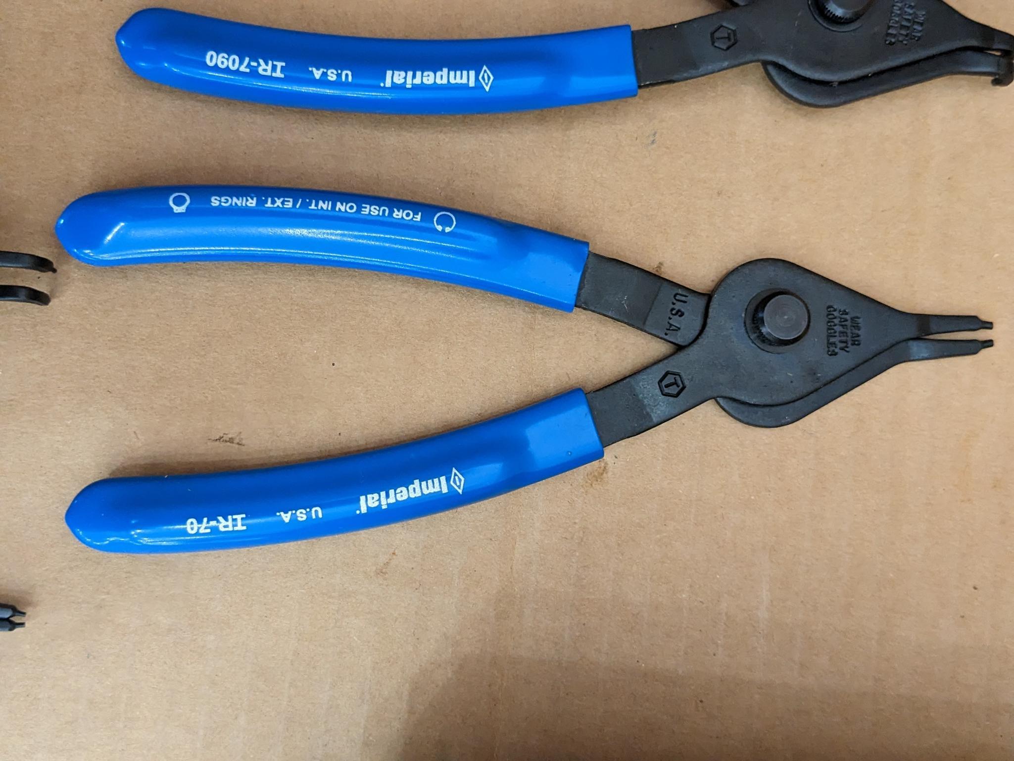 Imperial snap ring plier set incl six pliers and is Model No. IR-090K. In good condition with case.