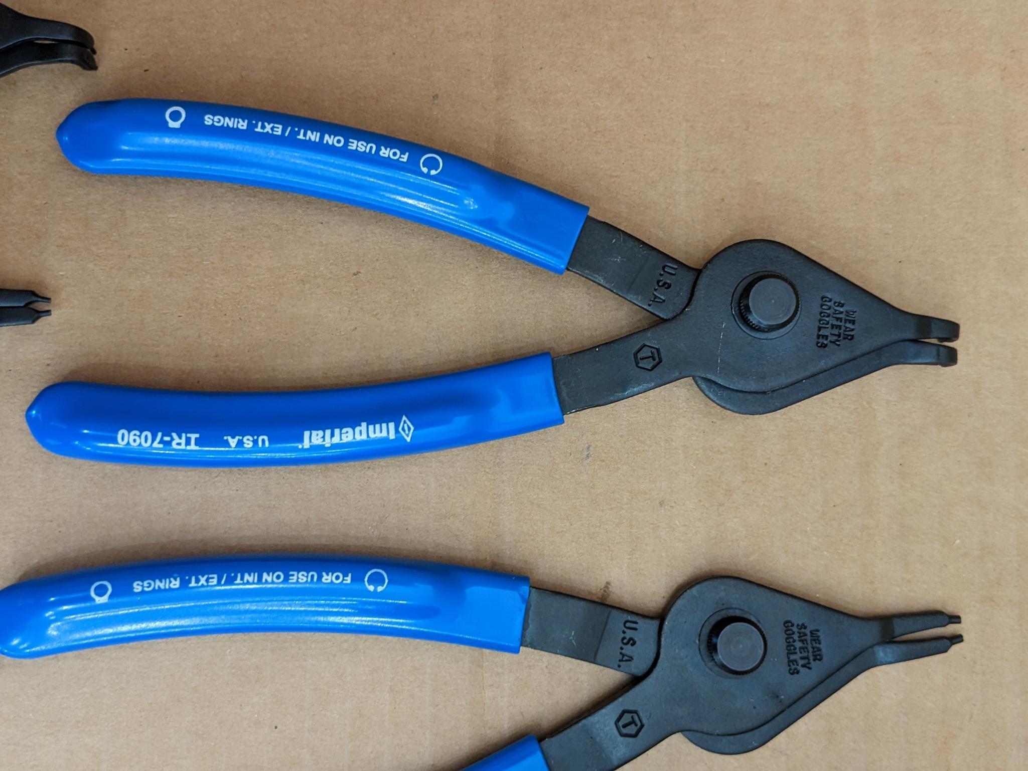 Imperial snap ring plier set incl six pliers and is Model No. IR-090K. In good condition with case.