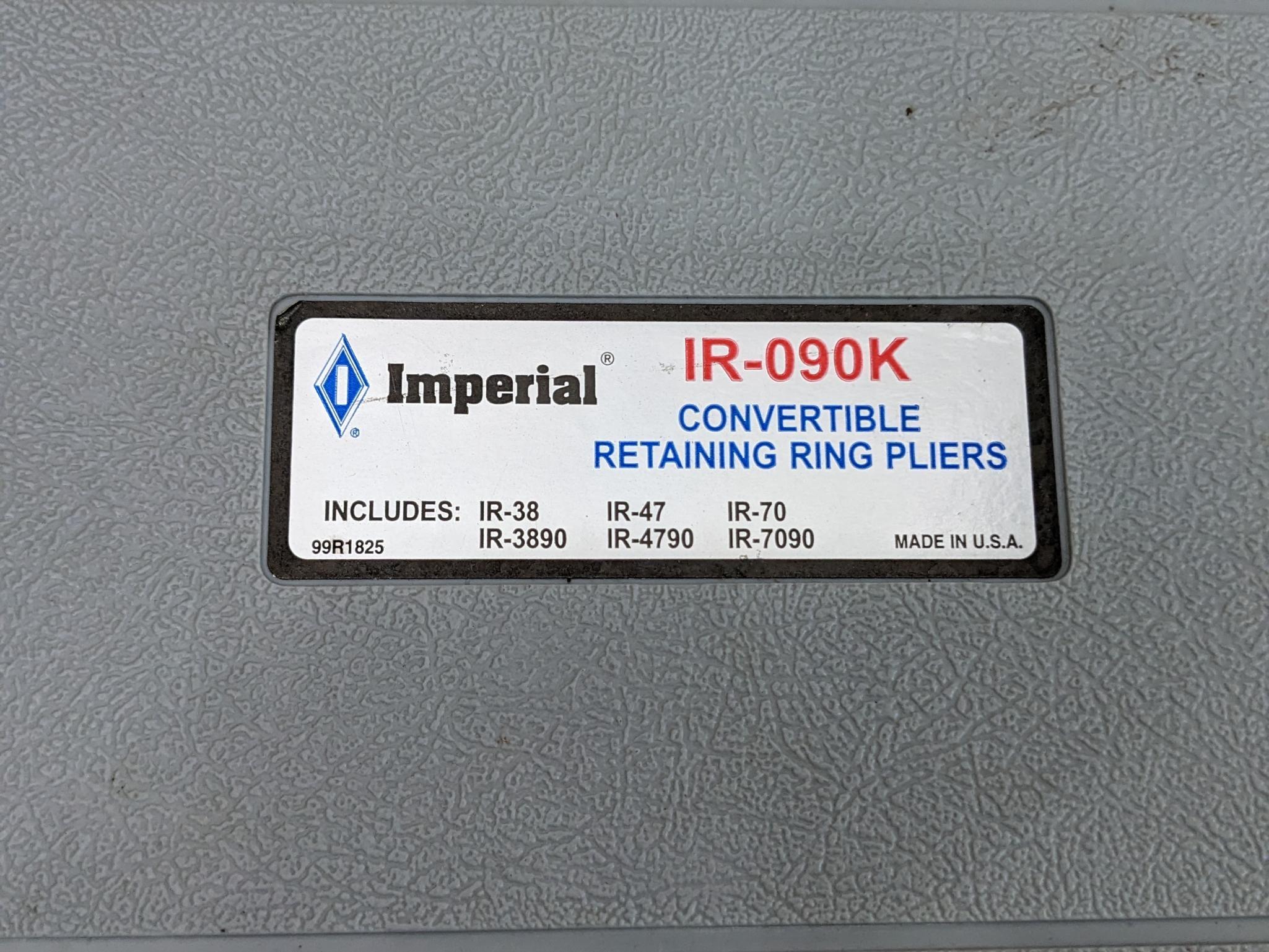Imperial snap ring plier set incl six pliers and is Model No. IR-090K. In good condition with case.