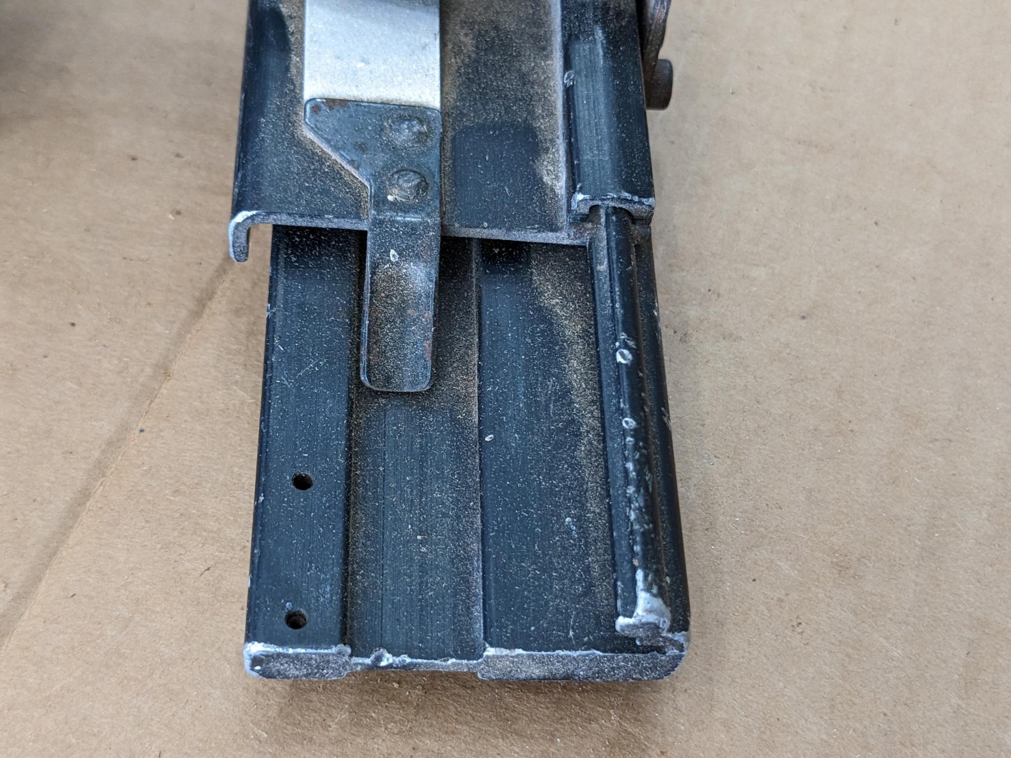 Paslode pneumatic crown stapler, tags are missing but it looks to take staples up to 2" tall.