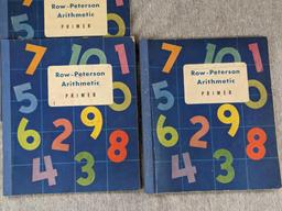 Vintage beginners reading and Row-Peterson Arithmetic primers, including "Mac and Muff", "See Us