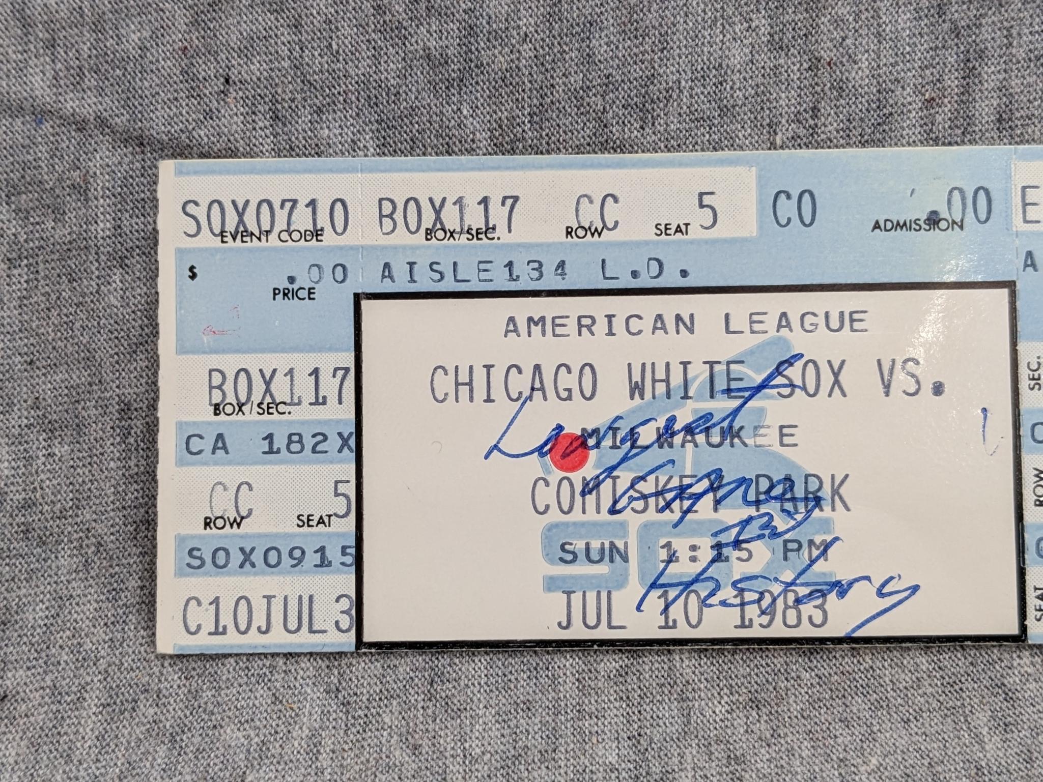 Two ticket stubs from the July 10, 1983 Brewers vs White Sox game - Longest Game in History (4hr 12