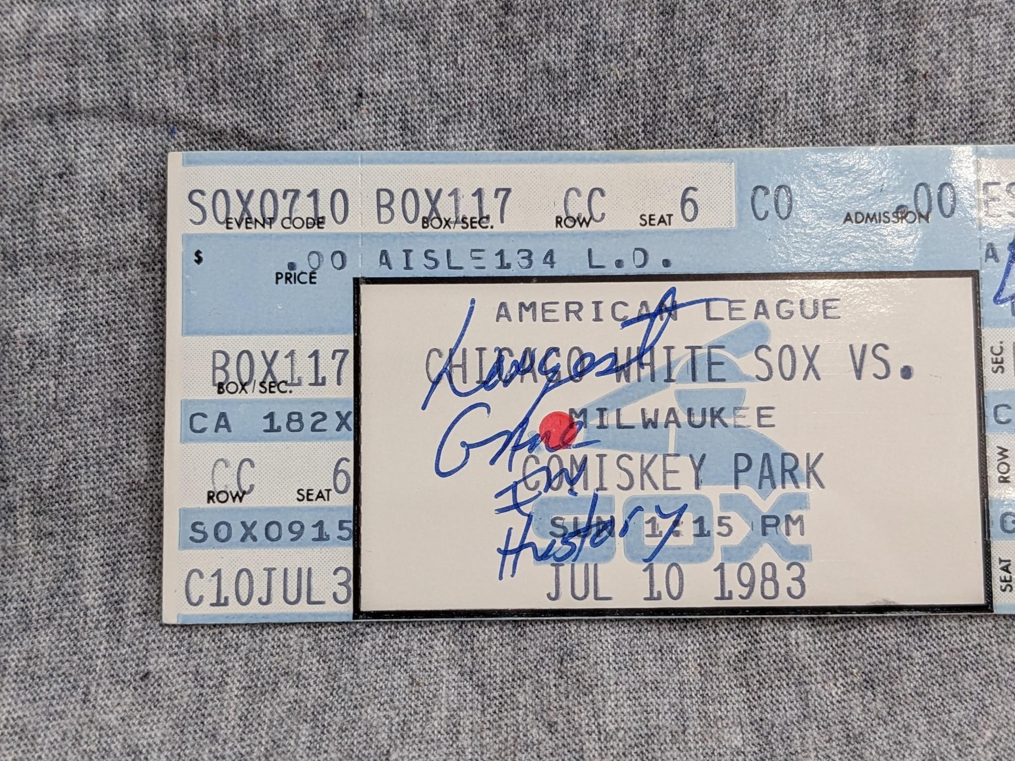 Two ticket stubs from the July 10, 1983 Brewers vs White Sox game - Longest Game in History (4hr 12