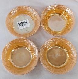 Fire King Peach Luster Laurel Leaf berry bowls, set of 4; measures 5 x 1-1/4".