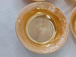 Fire King Peach Luster Laurel Leaf berry bowls, set of 4; measures 5 x 1-1/4".