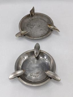 Two pewter ashtrays; measures 4-5" across.