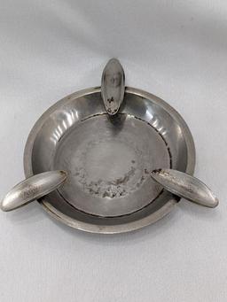 Two pewter ashtrays; measures 4-5" across.