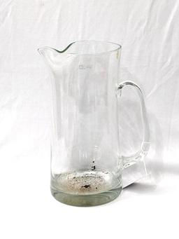 Hand made Tuscany pitcher with applied handle was made in Romania. In good condition, larger than