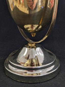 Neat swinging oil lamp has an Eagle burner and stands nearly 19". Chimney in good condition, some