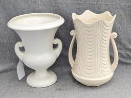 Haeger and other vase are both about 9-1/2" tall. Hairline crack noted on each rim, but otherwise