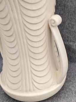 Haeger and other vase are both about 9-1/2" tall. Hairline crack noted on each rim, but otherwise