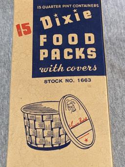 Vintage Dixie Food Packs containers in original box, jello mold, cookie cutters, juice strainer and