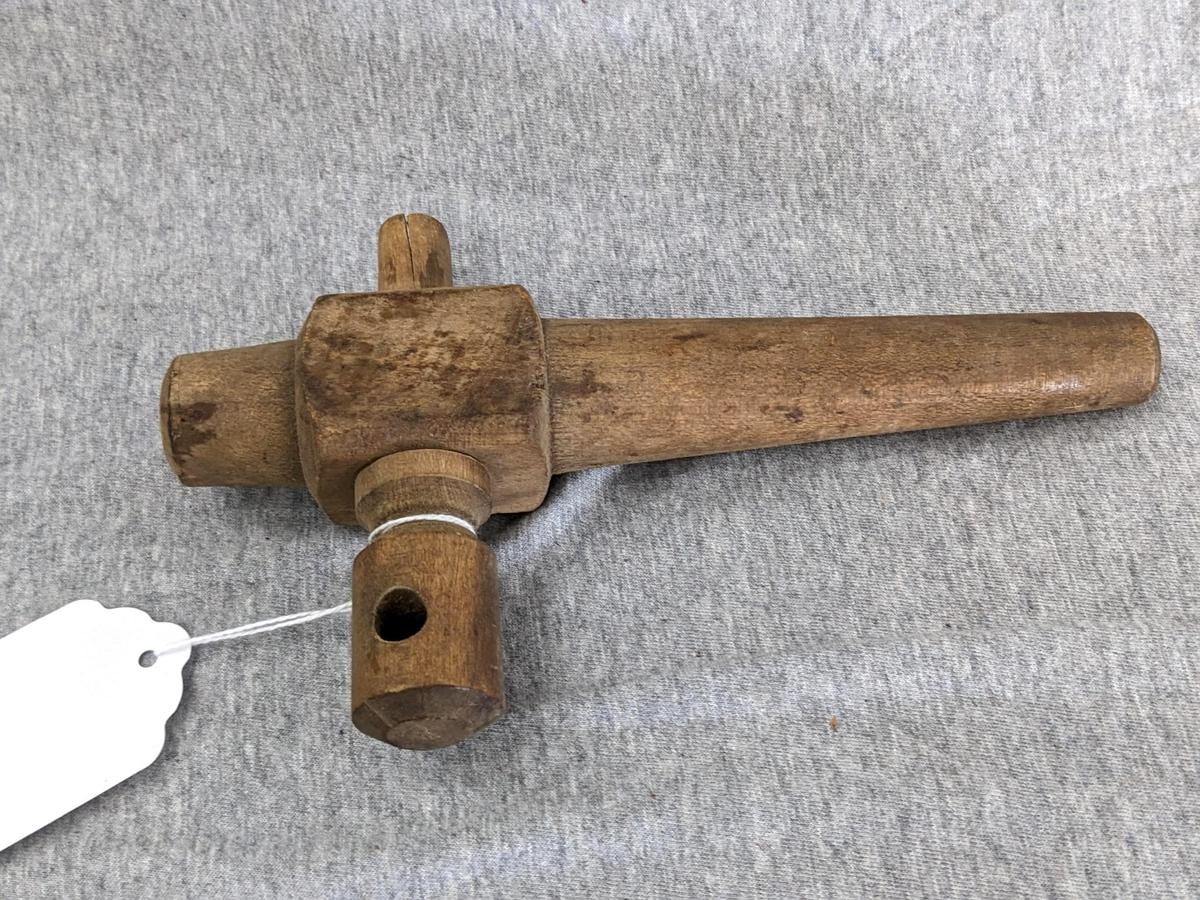 Old wooden barrel spout; measures 8" x 4-1/2".