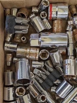 Metric and SAE 12 and 6 point sockets up to 13/16", also a 3/8" ratchet, extensions, more.