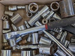 Metric and SAE 12 and 6 point sockets up to 13/16", also a 3/8" ratchet, extensions, more.