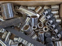 Metric and SAE 12 and 6 point sockets up to 13/16", also a 3/8" ratchet, extensions, more.