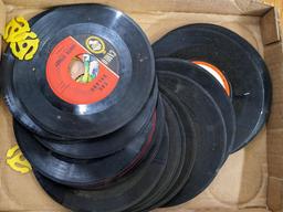 1-3/4" tall stack of 45 rpm records including polka, Stevie Wonder, Disney, more.