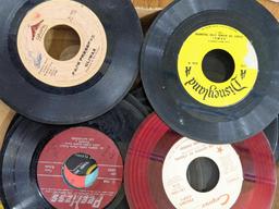 1-3/4" tall stack of 45 rpm records including polka, Stevie Wonder, Disney, more.