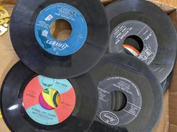 1-3/4" tall stack of 45 rpm records including polka, Stevie Wonder, Disney, more.