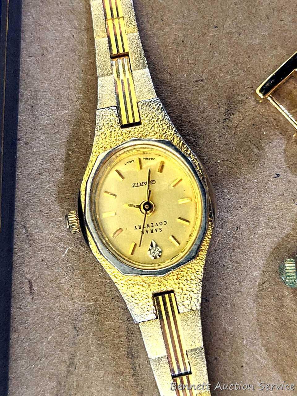 Sarah Coventry and other ladies quartz wristwatches. Pretty pieces, one with sun/moon movement. None