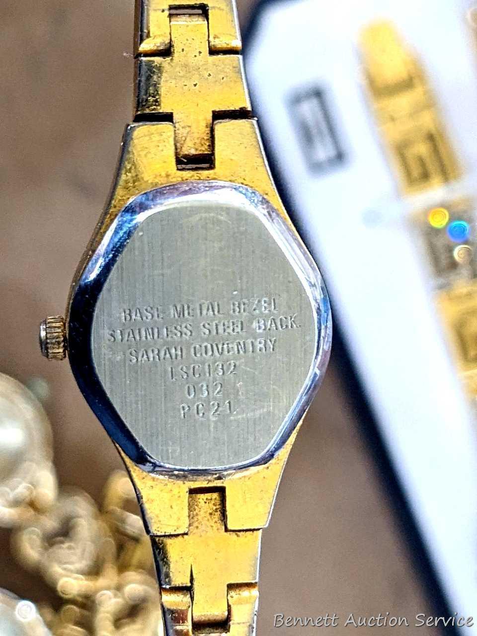 Sarah Coventry and other ladies quartz wristwatches. Pretty pieces, one with sun/moon movement. None