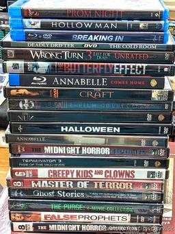 Twenty DVDs including The Craft, Annabelle, The Butterfly Effect, Creepy Kids & Clowns, Halloween,