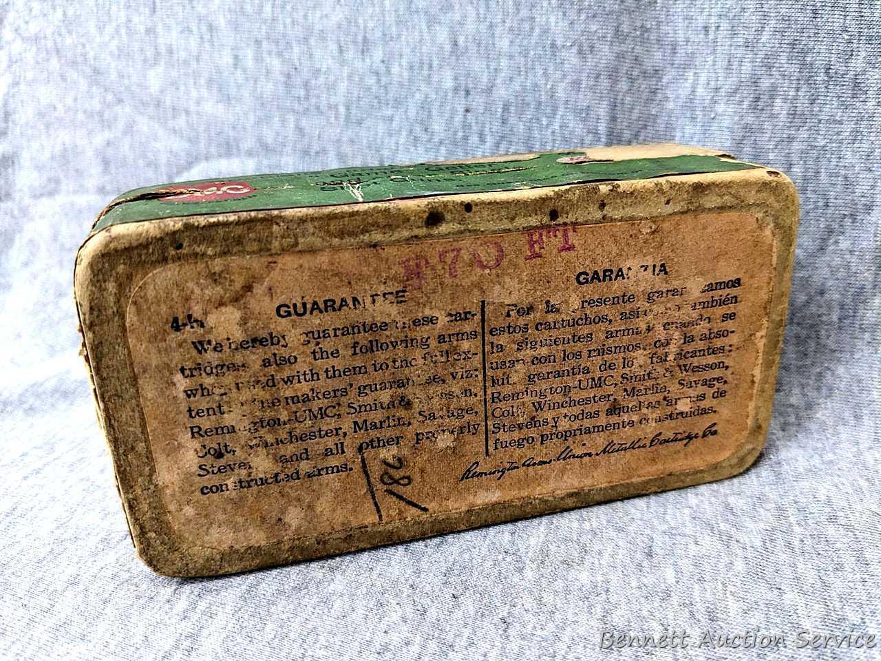 Vintage Remington UMC Game Getter ammunition box almost full of .44 Remington cartridges with