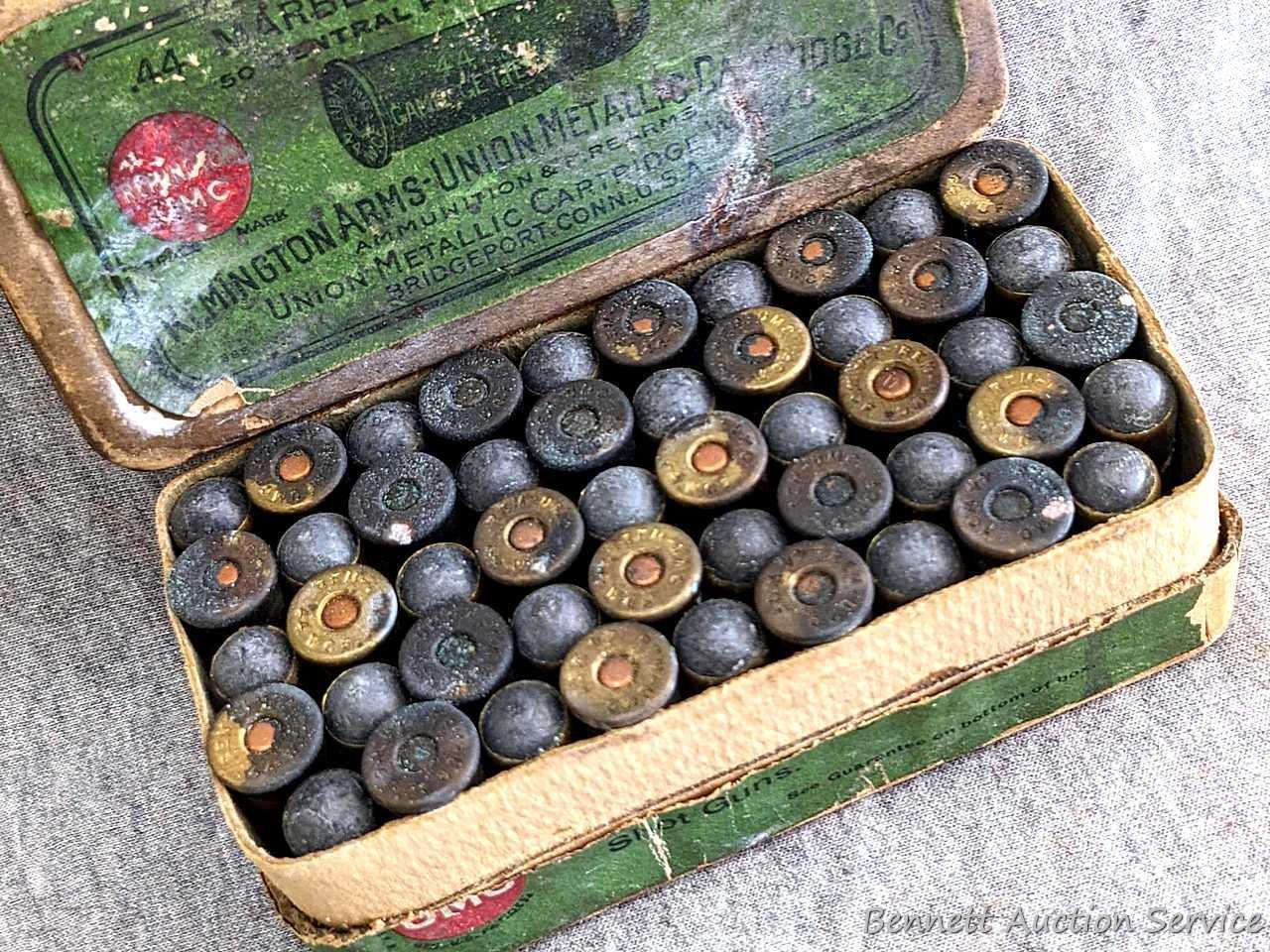 Vintage Remington UMC Game Getter ammunition box almost full of .44 Remington cartridges with