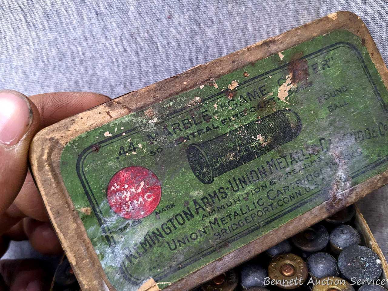 Vintage Remington UMC Game Getter ammunition box almost full of .44 Remington cartridges with