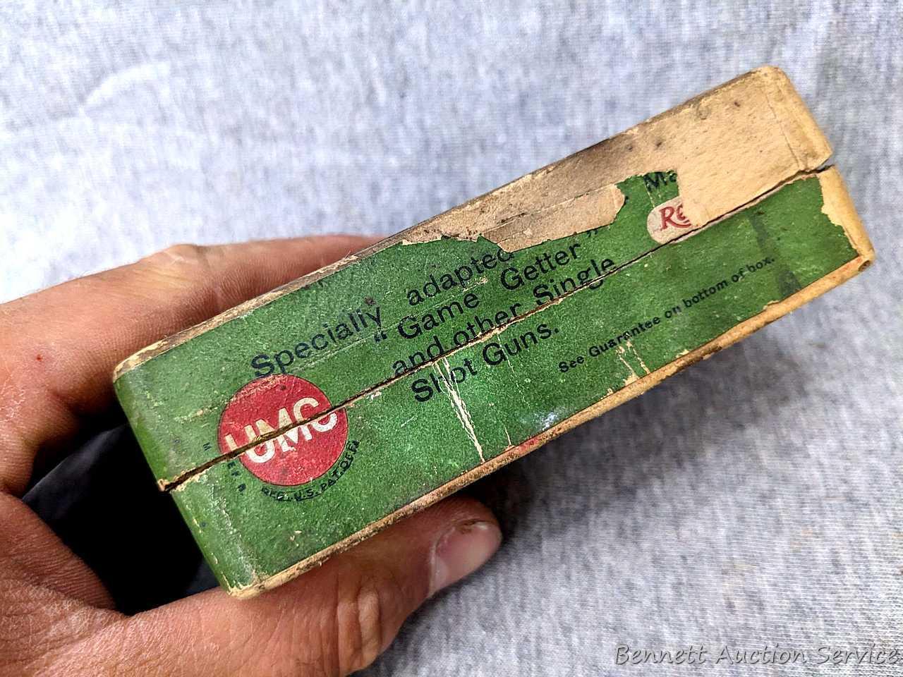 Vintage Remington UMC Game Getter ammunition box almost full of .44 Remington cartridges with