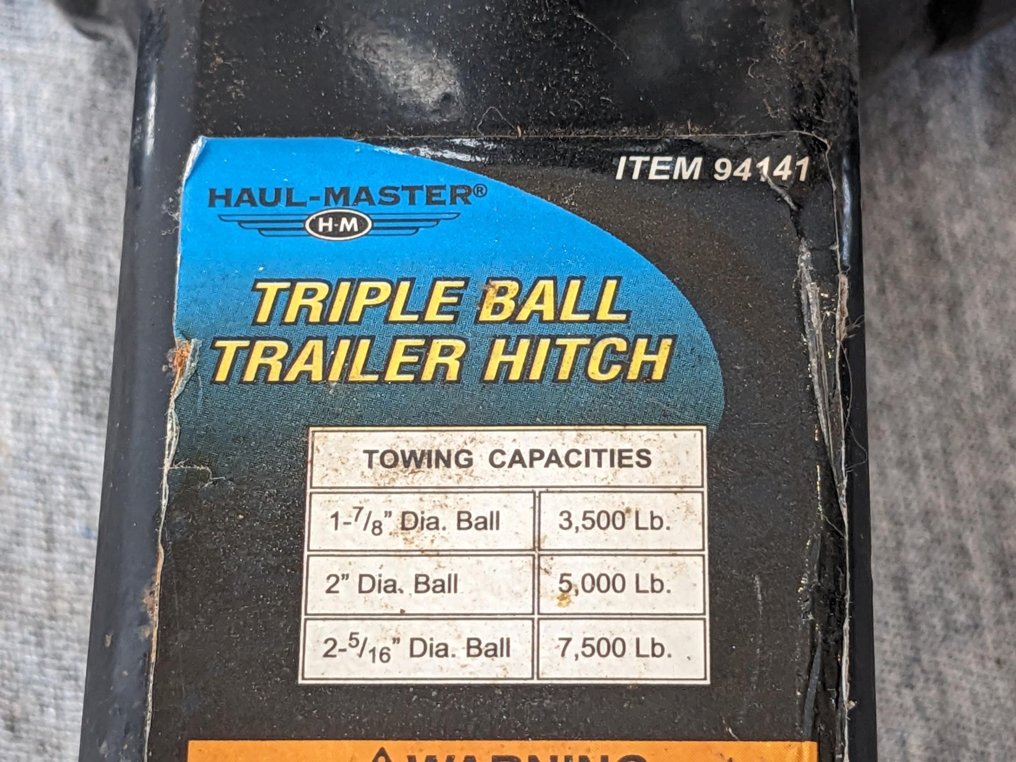 Haul Master triple ball trailer hitch fits a 2" receiver. Set up with 1-7/8", 2", and 2-5/16" hitch