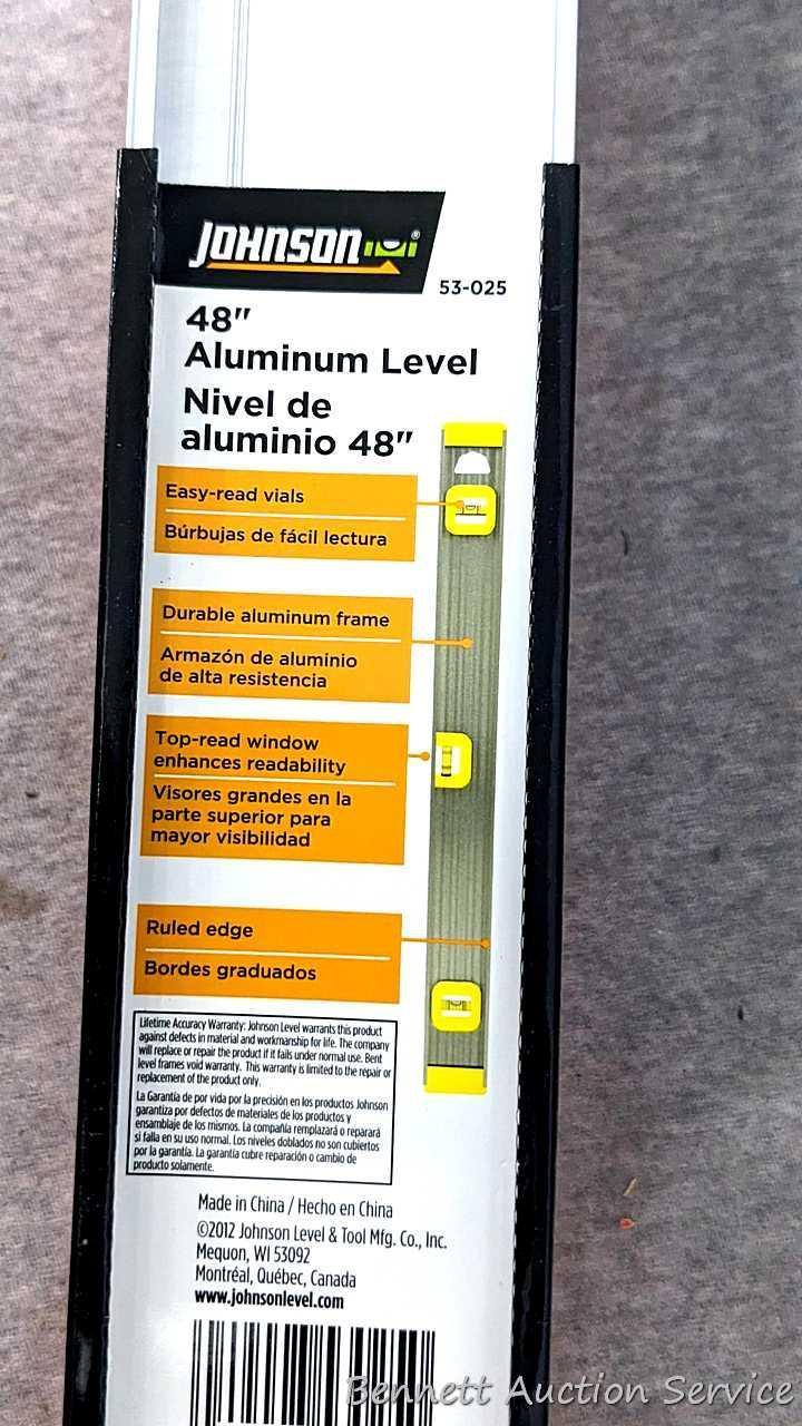 2 Sets of construction levels, one set is orange plastic and measures 24"; second set is aluminum