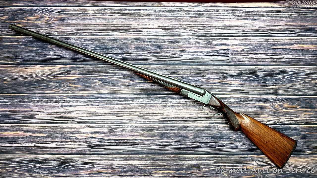 Ithaca "Crass" hammerless double barrel side by side 12 gauge shotgun with Damascus barrels and