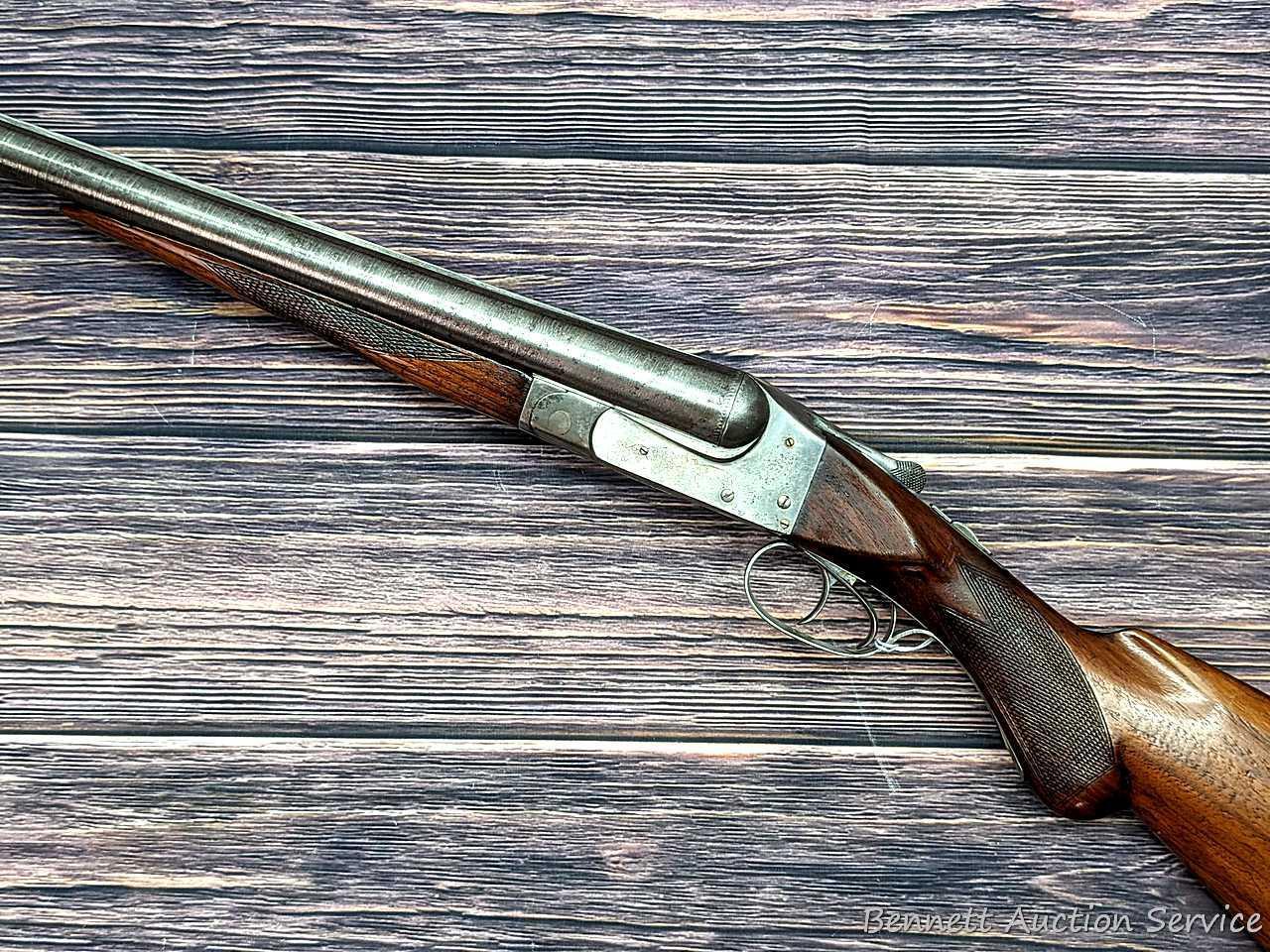 Ithaca "Crass" hammerless double barrel side by side 12 gauge shotgun with Damascus barrels and