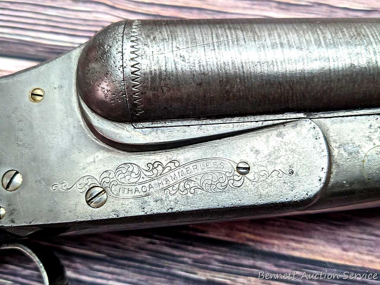 Ithaca "Crass" hammerless double barrel side by side 12 gauge shotgun with Damascus barrels and