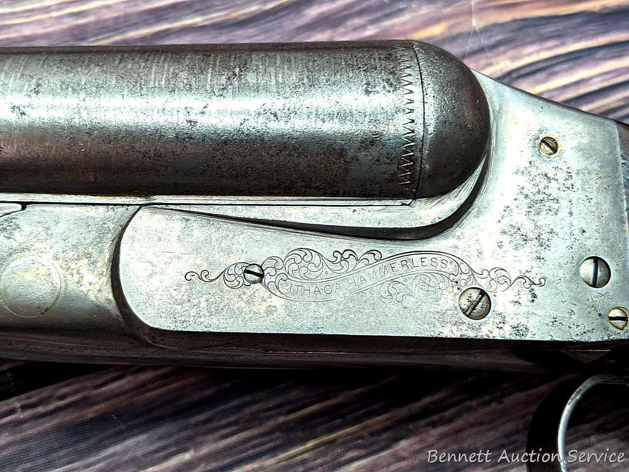 Ithaca "Crass" hammerless double barrel side by side 12 gauge shotgun with Damascus barrels and
