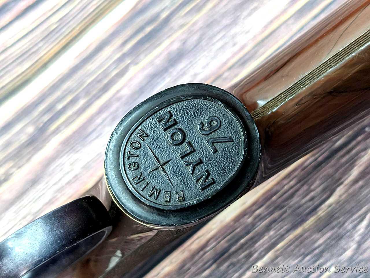 Remington Nylon 76 lever action .22 rifle. The 19-1/2" barrel has a mirror bore with sharp rifling.