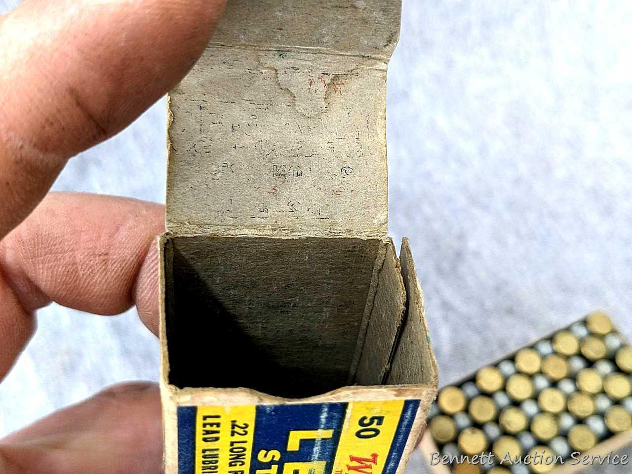50 rounds of Winchester Leader Staynless .22 long rifle ammunition in an awesome old Winchester box.