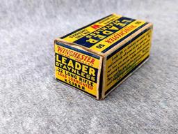 50 rounds of Winchester Leader Staynless .22 long rifle ammunition in an awesome old Winchester box.