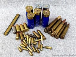 Miscellaneous ammunition incl. .30 US or .30 gov with a paper bullet, .45 auto, 12 gauge shotshells,