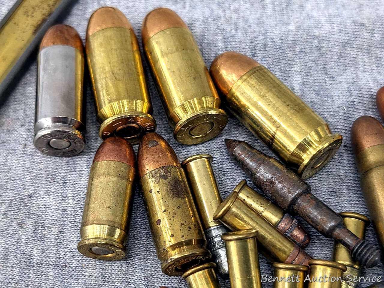 Miscellaneous ammunition incl. .30 US or .30 gov with a paper bullet, .45 auto, 12 gauge shotshells,