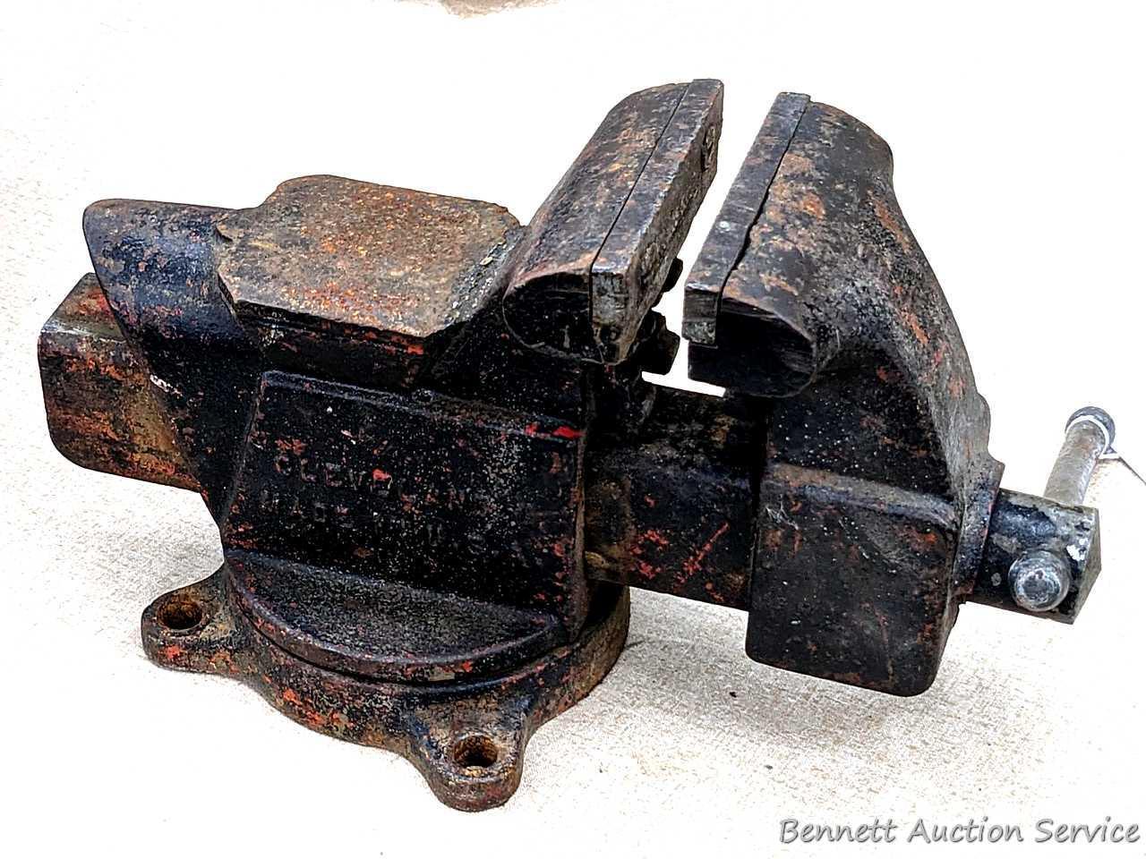 Columbian 4" swiveling bench vice. The vise in in pretty good condition with worn jaws, overall nice